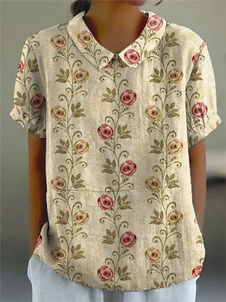 Emma - Cotton & Linen Floral Print Blouse